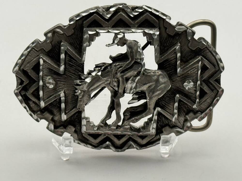 EJC Pewter - End of The Trial Indian Belt Buckle Vintage Western Collectible